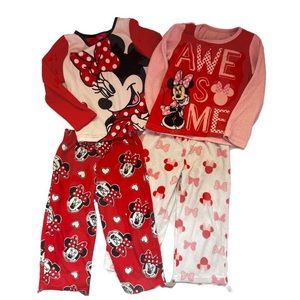 Set of 2, 3T 4T Disney Minnie flannel pajamas top and bottom set. Mix & match